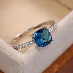 Elegant Square Blue Stone Ring for Women - Minimalist Pinky Accessory (Silver Plated)