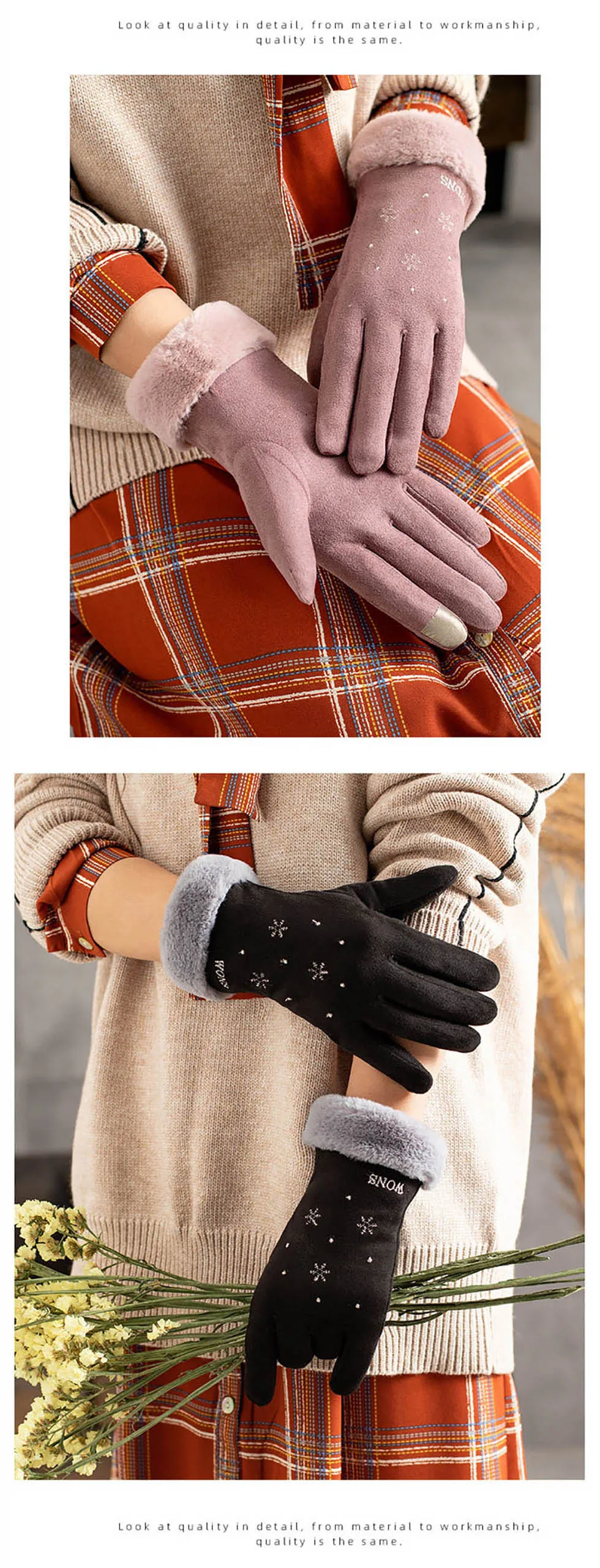 Calymel зимние женские Элегантные замшевые теплые перчатки с сенсорным экраном плюс бархатные уличные перчатки для катания на лыжах рождественские подарки для девочек и женщин
