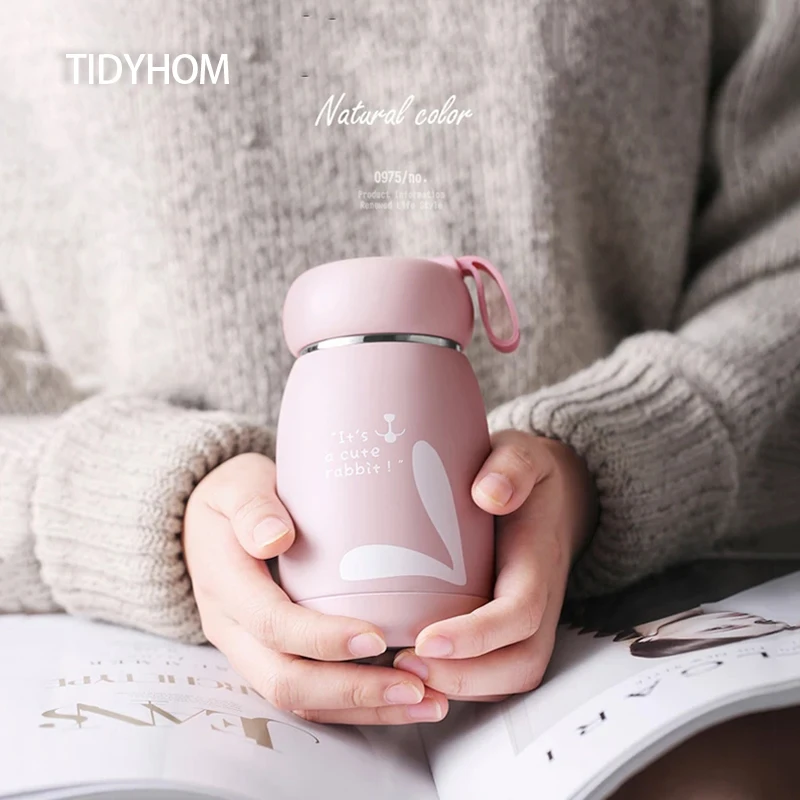 

330ml Cute Cartoon Style Small Stainless Steel Animal Pattern Vacuum Flask Portable Portable Rope Water Cup