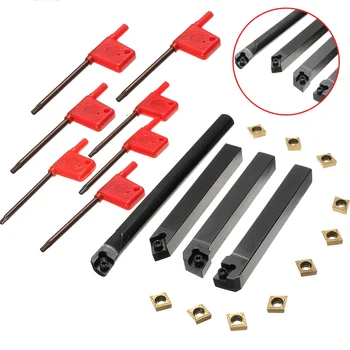 

Lathe Turning Tool Set 10pcs Carbide Insert Blades + 4pcs Turning Tool Holder Boring Bar + 7 pcs Wrench For Lathe Machine Tool