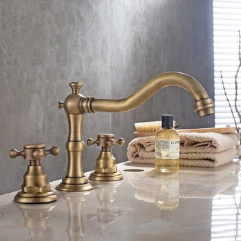 

All-Ceramic Antique Faucet Hot and Cold Mixed Water Basin Three-Hole Faucet Bathtub Faucet Gold