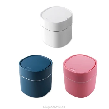 

2L Large Capacity Mini Trash Can Desktop Waste Bin Basket with Push Button Lid for Home Kitchen Office Cleaning Tool S19 20