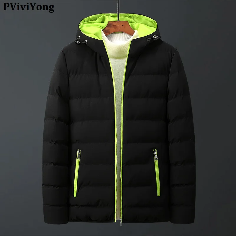 PViviYong, зимние модные куртки для мужчин, высокое качество, хлопок, короткое пальто, Мужская одежда, парка с капюшоном, 5513 - Color: Green