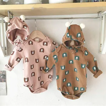 

Baby Clothes For Boys And Girls Cartoon Bear Bodysuit + Hat Baby Jumpsuit Two-piece Clothes Little Girls Clothing