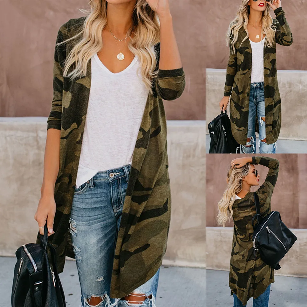 

Women jacket 2019 fashion autumn women coat basic coats Womens Ladies Long Cardigan Camouflage Long Sleeve Coat Parka Outerwear