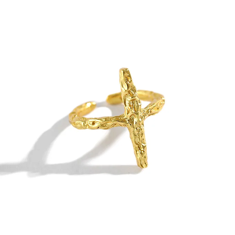 

925 Sterling Silver Cross Gold Open Ring For Women Ins Popular Lady Student Fine Jewelry Flyleaf