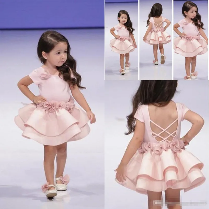 299flower girl dresses Princess Ivory White Light Pink Puffy Tulle Flowergirl Dress Kids Formal Gowns for Weddings Ankle Length Girls Wear