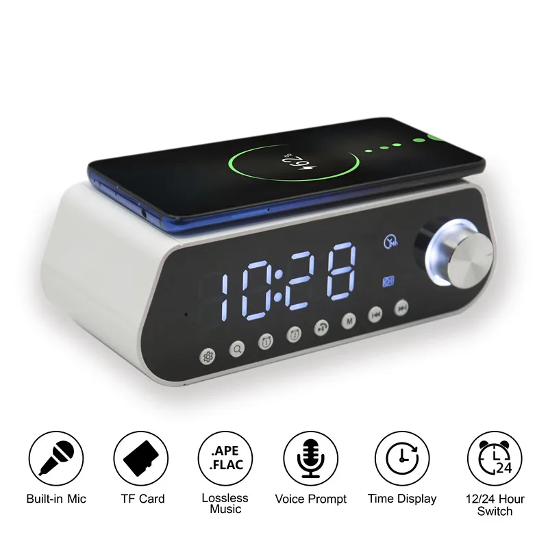 

Portable Multifunction Bluetooth Alarm Clock Speaker Wireless Charging Function Adjustable LED Display FM Radio #2
