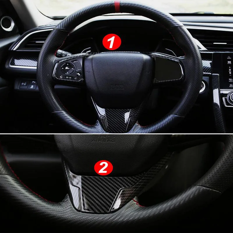 

For Honda Civic 10th 2016 2017 2018 2019 Carbon fiber steering wheel trim with steering wheel sequins cover car Accessories