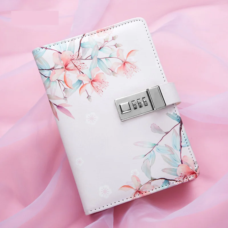 

Pu Leather Sketchbook With Lock Notebook Fresh Flowers A5 Meeting Notepad Planning Organizer Agenda Office schedule Stationary