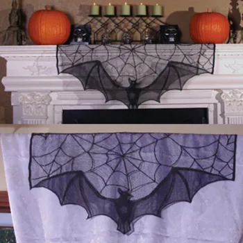 

Halloween black spider web bat lace curtain