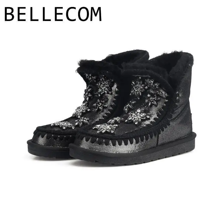 

BELLECOM New Women's Leather British Wind Army Boots with Martin Boots women shoes woman ankle Boots for women platform shoes