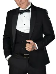 3Pcs Jacket Pants Vest Custom Made Shawl Lapel Blazer Trousers Black Men Suits Sets Wedding Party Wear Male Coat+Pants+Waistcoat