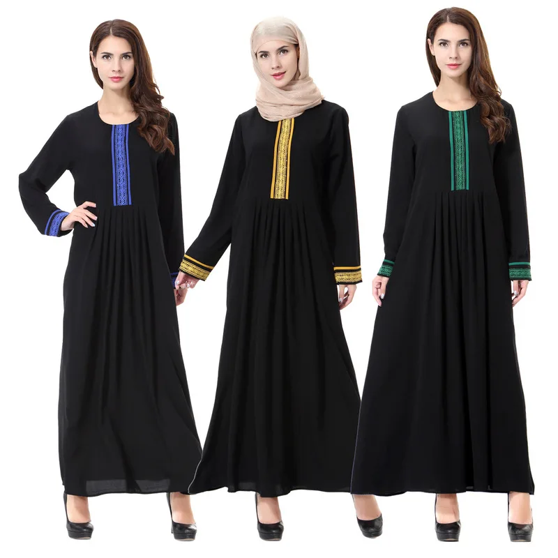 

2020 New Style Muslim Dresses Arab Middle Eastern Lady Robe Casual Chiffon Embroidery Decoration Abaya Kaftan Women's Clothing