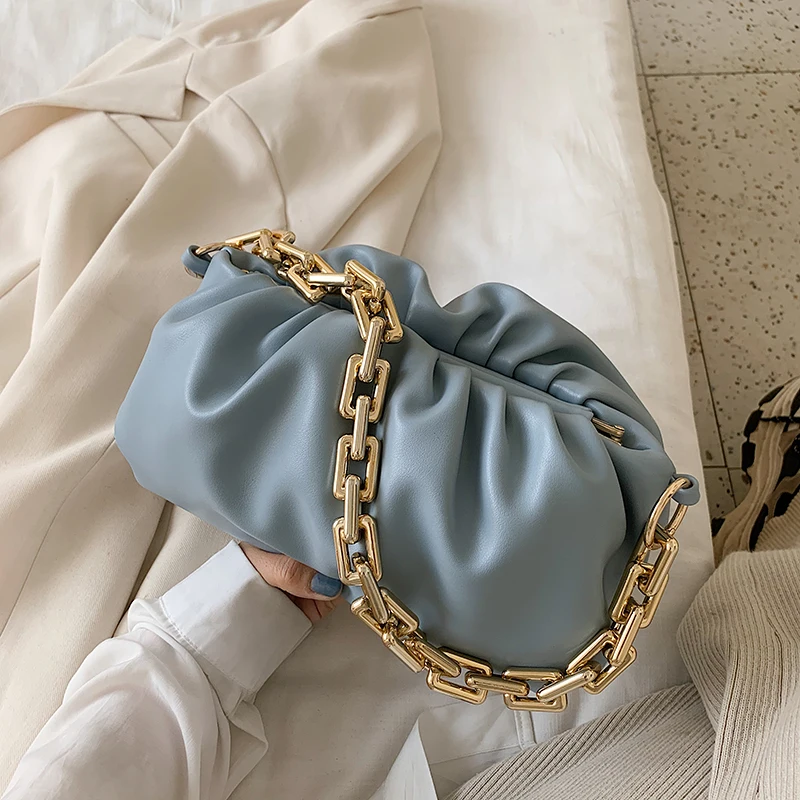 

UNIXINU Gold Chain PU Leather Bag For Women 2020 Summer Armpit bag Lady Shoulder Handbags Female Solid Color Travel Hand Bag