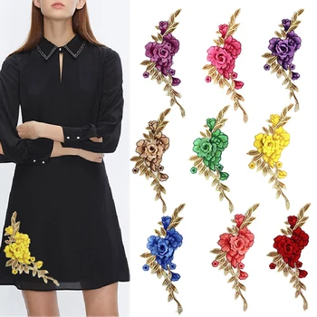 

1pc 4D Red Rose Embroidered Sewing On Patch Flower Iron On Patch Stickers Clothes Badge Sewing Fabric Applique Supplies Patches