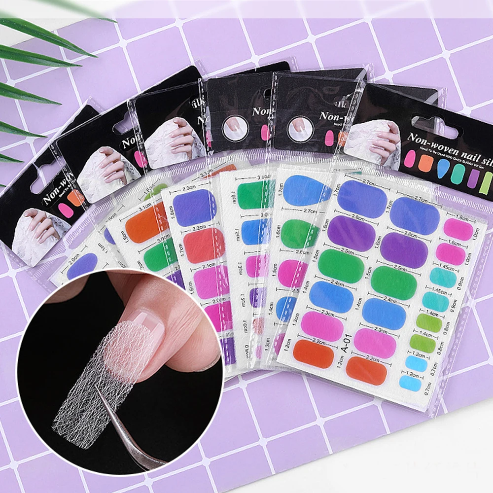 

24Pcs/2 Tablets DIY Fiberglass Nail Extension with Shape Card for UV Gel Building Manicure Non-woven Nail Form Salon Tool Tips