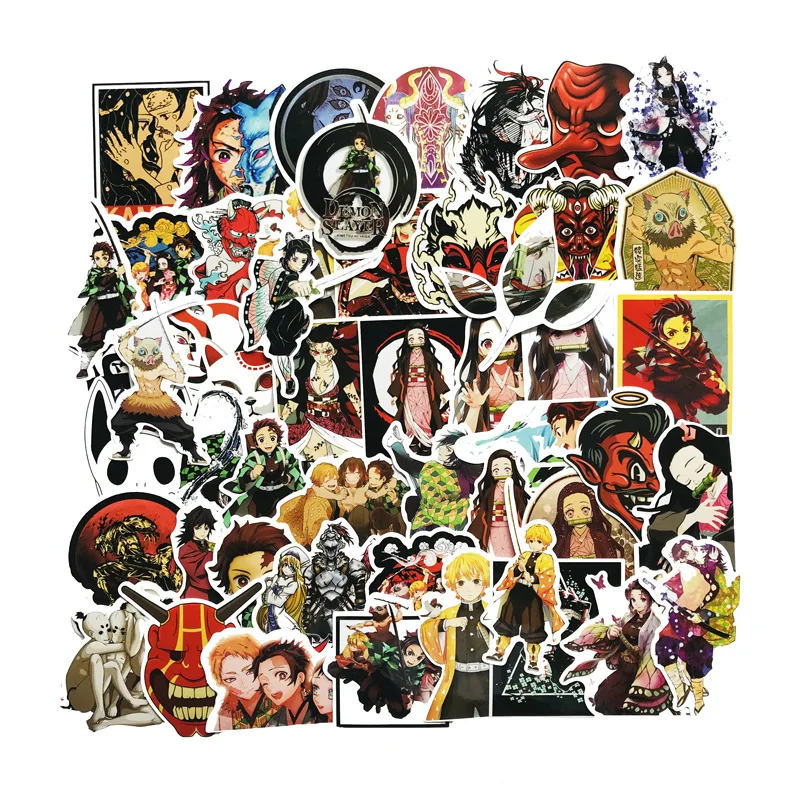 

50pcs Demon Slayer: Kimetsu no Yaiba Anime Sticker Stickers PVC Graffiti Stickers Suitcase Luggage Guitar Car For Children Toys
