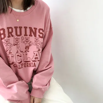 

cartoon letter sweatshirt women's loose casual top 2020 pink top