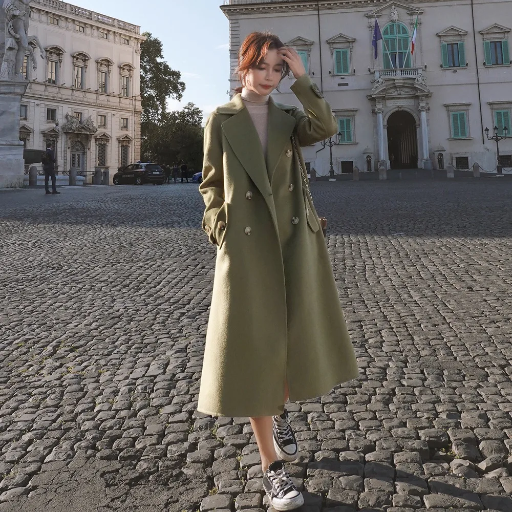 

Photo Shoot French Woolen Jacket 2019 Winter New Style WOMEN'S Dress Retro British Style Double Breasted Long Woolen Overcoat