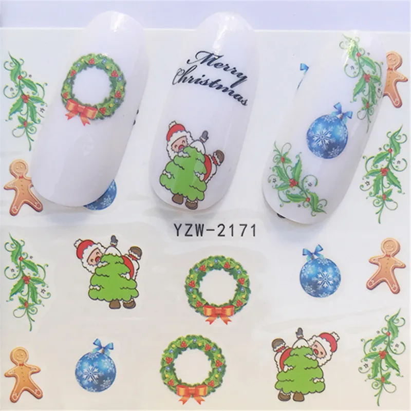 1 Лист Рождественские снежные наклейки для ногтей цветы переводные наклейки для ногтей наклейки новые рождественские маникюрные стильные украшения - Цвет: YZW-2171