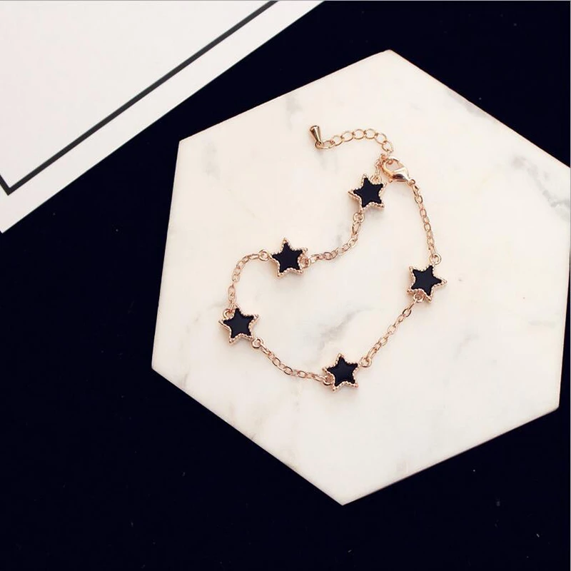 

Fashion Jewelry five-pointed star Charms Bracelets & Bangles for Women Gorgeous Gold /Silver Color White Black Charm Bracelet