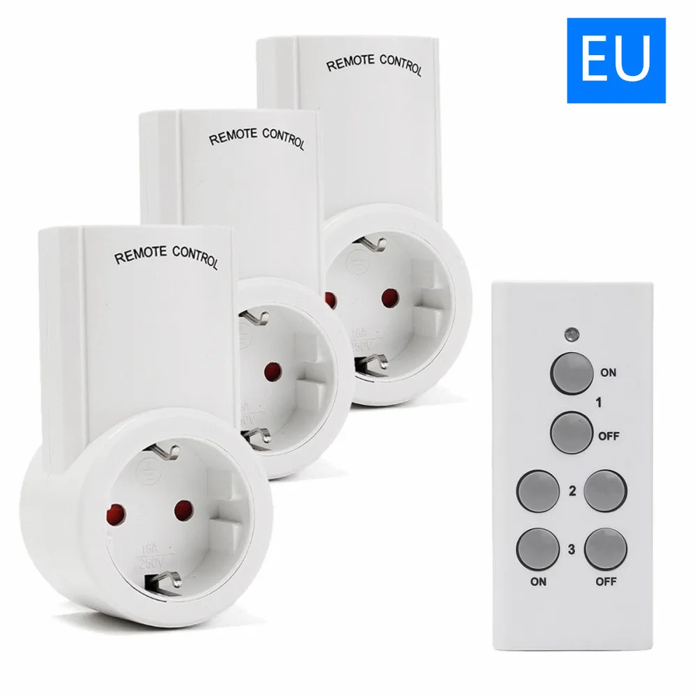 1 Remote 3 socket EU Беспроводной пульт дистанционного управления Розетка французский ЕС светильник переключатель для светильник s, лампы, рождественские украшения, Plug and Go, до 100 футов - Комплект: 1 Remote 3 socket EU