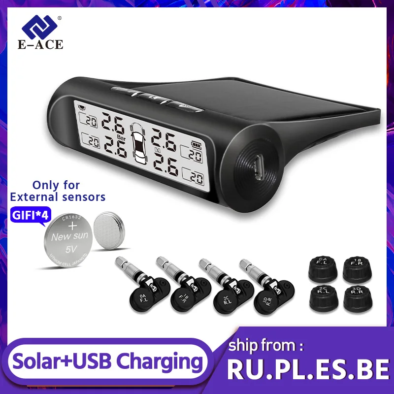 E ACE Car Tire Pressure Monitoring System Solar Power TPMS with Screen