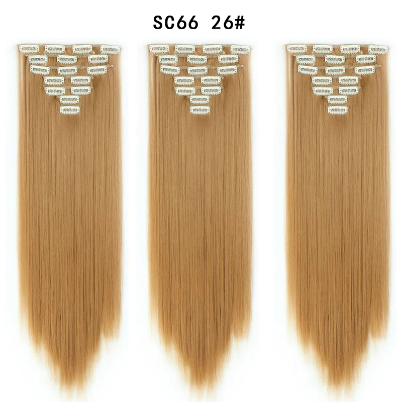 MISS QUEEN 16 клипс длинные прямые синтетические волосы для наращивания на клипсах в высокотемпературном волокне черный коричневый шиньон - Цвет: 26