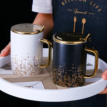 

Classic golden small square dot brief ceramic mug fashion cofee cup