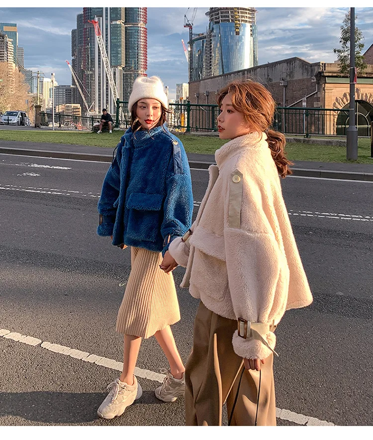 Фото фотосессия основной толчок шик Сладкая овечья шерсть Off-white Короткая свободная стойка воротник однобортный лучший друг шерстяной пиджак Wom