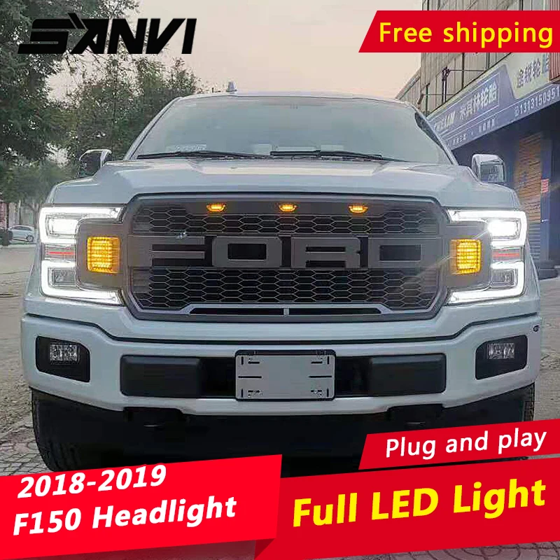 SANVI полная СВЕТОДИОДНАЯ фара в сборе для Ford F150 пикап фары с Последовательный светодиод DRL для дальнего ближнего света светодиодный свет