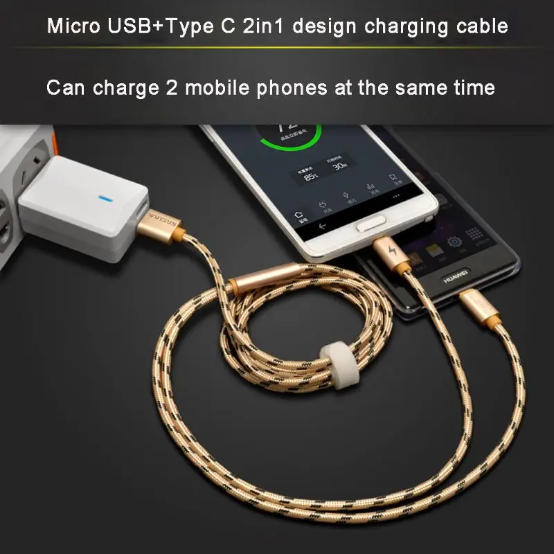 1,5 м 2 в 1 usb-Type C Micro USB зарядный провод отдельный usb C нейлоновая оплетка Кабель для передачи данных для Android мобильного телефона планшета Powerba