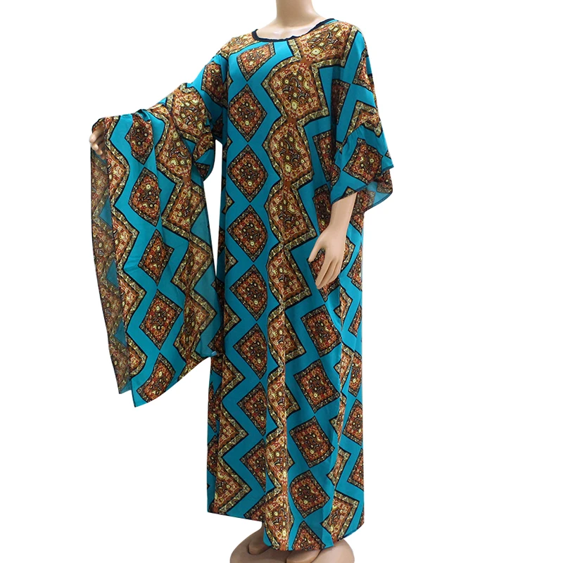 Разноцветные элегантные гофрированные женские платья Boho с коротким рукавом зимние Африканские модные макси платья с шарфом - Цвет: Зеленый