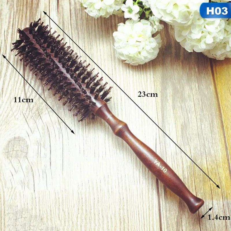 Круглая ГРЕБЕНКА DIY кудрявые волосы расчески-антистатики деревянная ручка круглые щетки расческа для волос завивка Парикмахерская стиль расческа для волос - Цвет: 0519H03