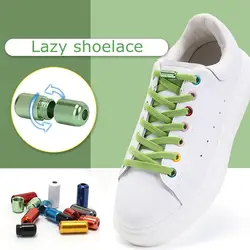 1pair Aluminum Metal Lock Shoelaces Elastic Shoe Laces Special No Tie Shoelace for Men Women Lacing Rubber 17 Colors