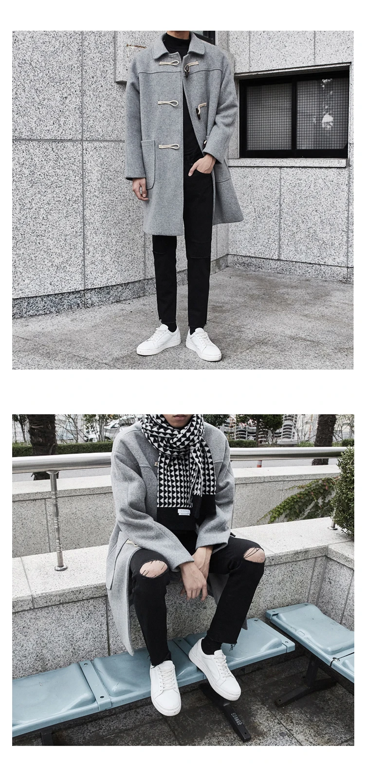 Liketkit, мужской Тренч, зима, мужское однотонное длинное пальто большого размера, корейский стиль, хаки, с роговым воротником, повседневное шерстяное пальто