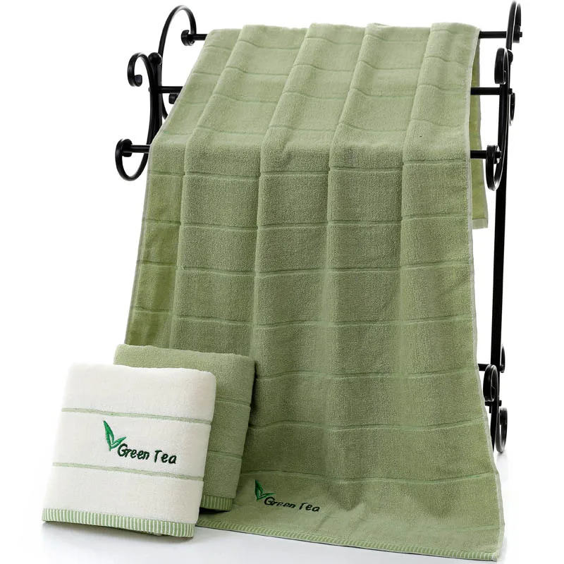 

Cotton Large Embroidered Bath Towel for Adults Green Tea Thicken Soft Super Absorbent Fast Drying Sports Beach Towels 70x140cm