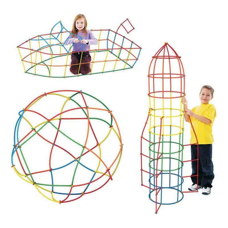 500pcs 4D Straw Building Blocks DIY Plastic Assembled Blocks Toy Straw Inserted Construction Toy Colorful Educational Kids Gift