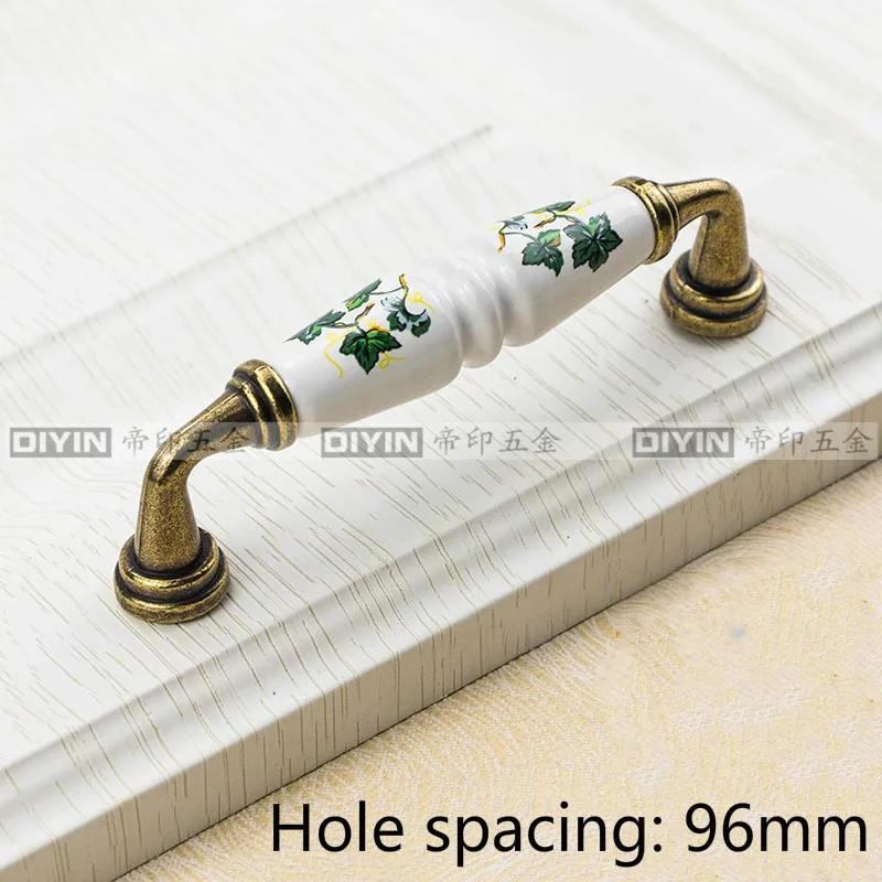 Green CC96MM Садовый керамический мебель Кухонный Шкаф Ручка ящика, изображение зеленого листа шкафчик камера хранения, ручка прикроватного стола - Цвет: Green CC96MM