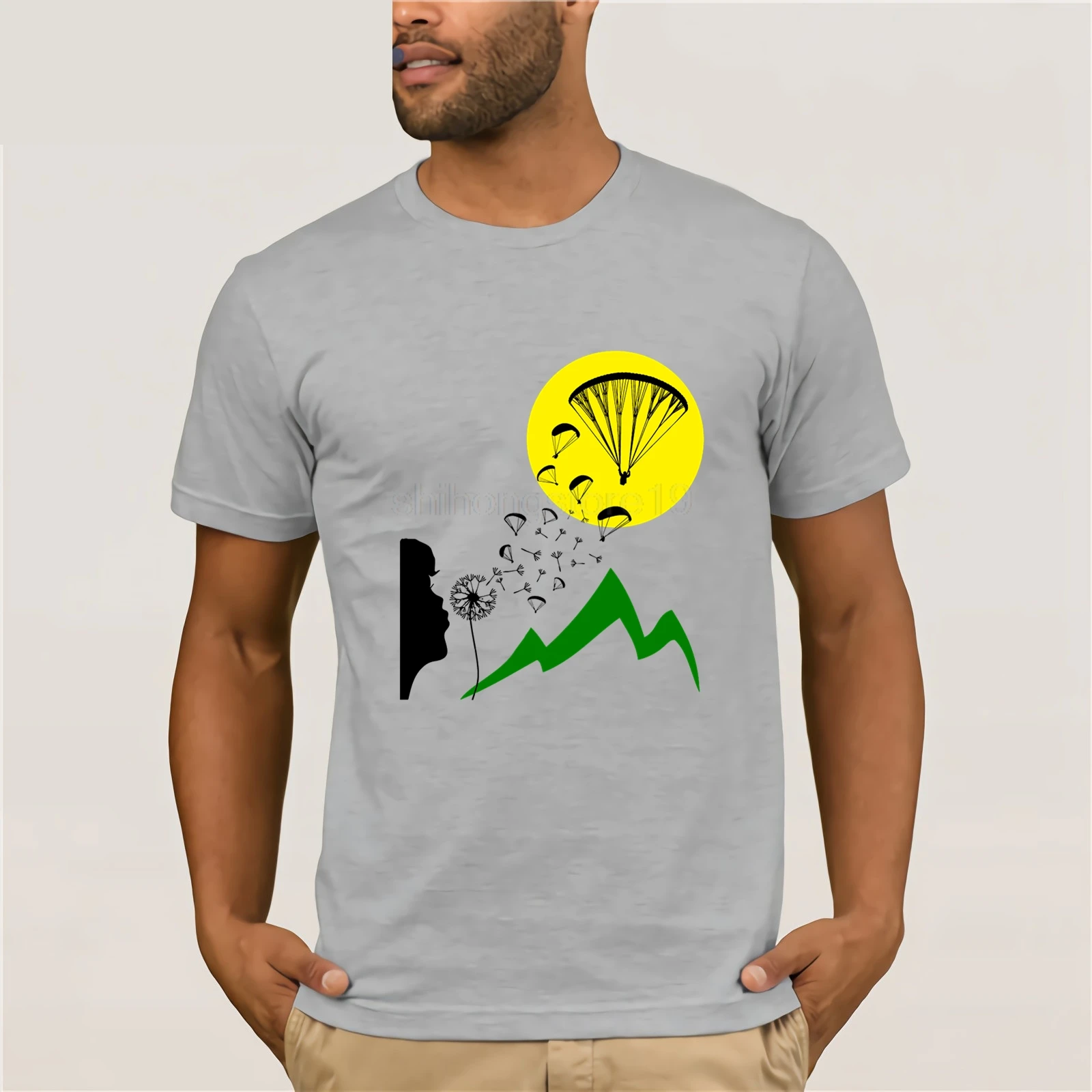 

2019 New Summer Casual Men T-Shirt Paragliding T-Shirt - Dandelion