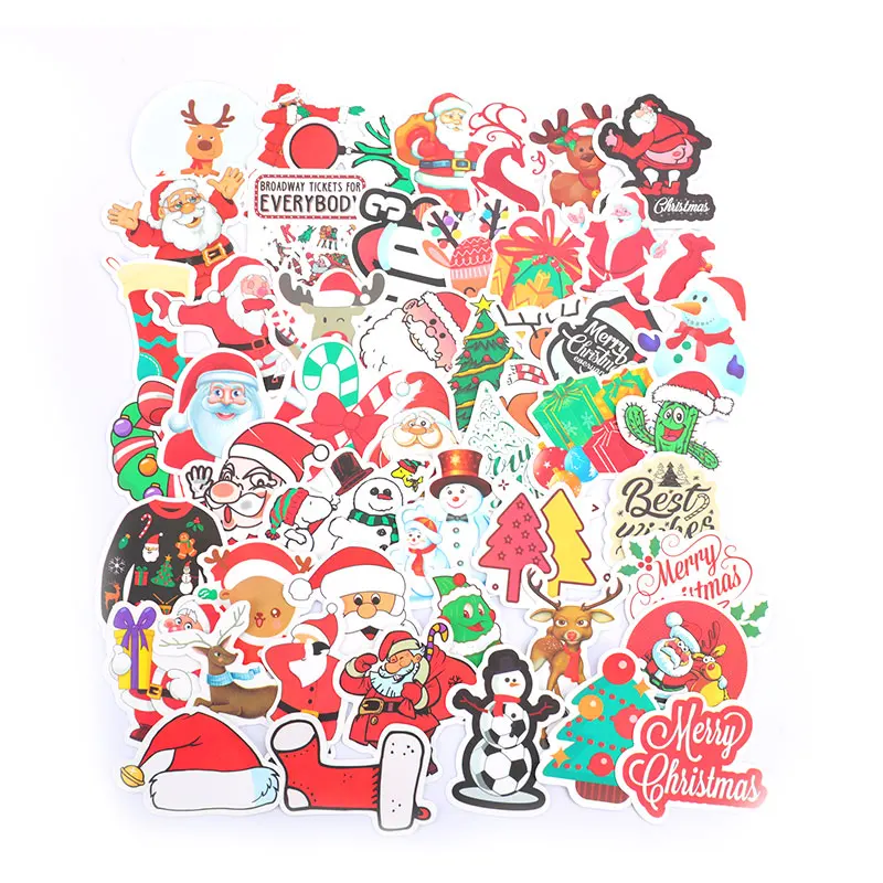 50Pcs Merry Christmas Sticker Santa Claus Snowman Decorative Stickers For Case Suitcase Luggage Guitar Laptop Children Toys