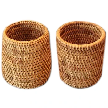 

HOT-2x Rattan Chopsticks Tube Shovel Spoons Bucket Dinner Knives Forks Tableware Storage Box Home Storage Baskets A & B