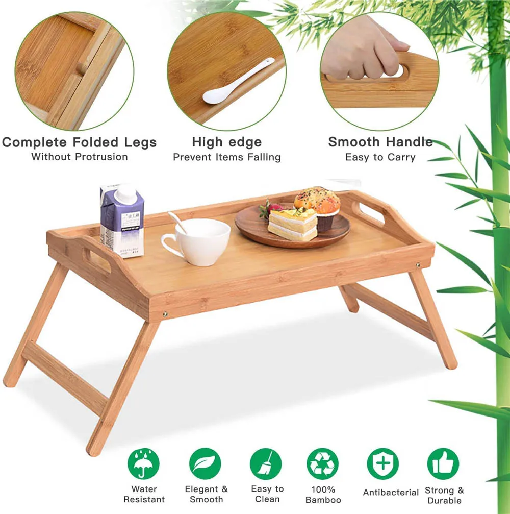 Description Picture 4 of itemHome Bamboo Wood Bed Tray Portable Folding Laptop Desk Tea Food Serving Table Folding Leg Laptop Desk On The Bed