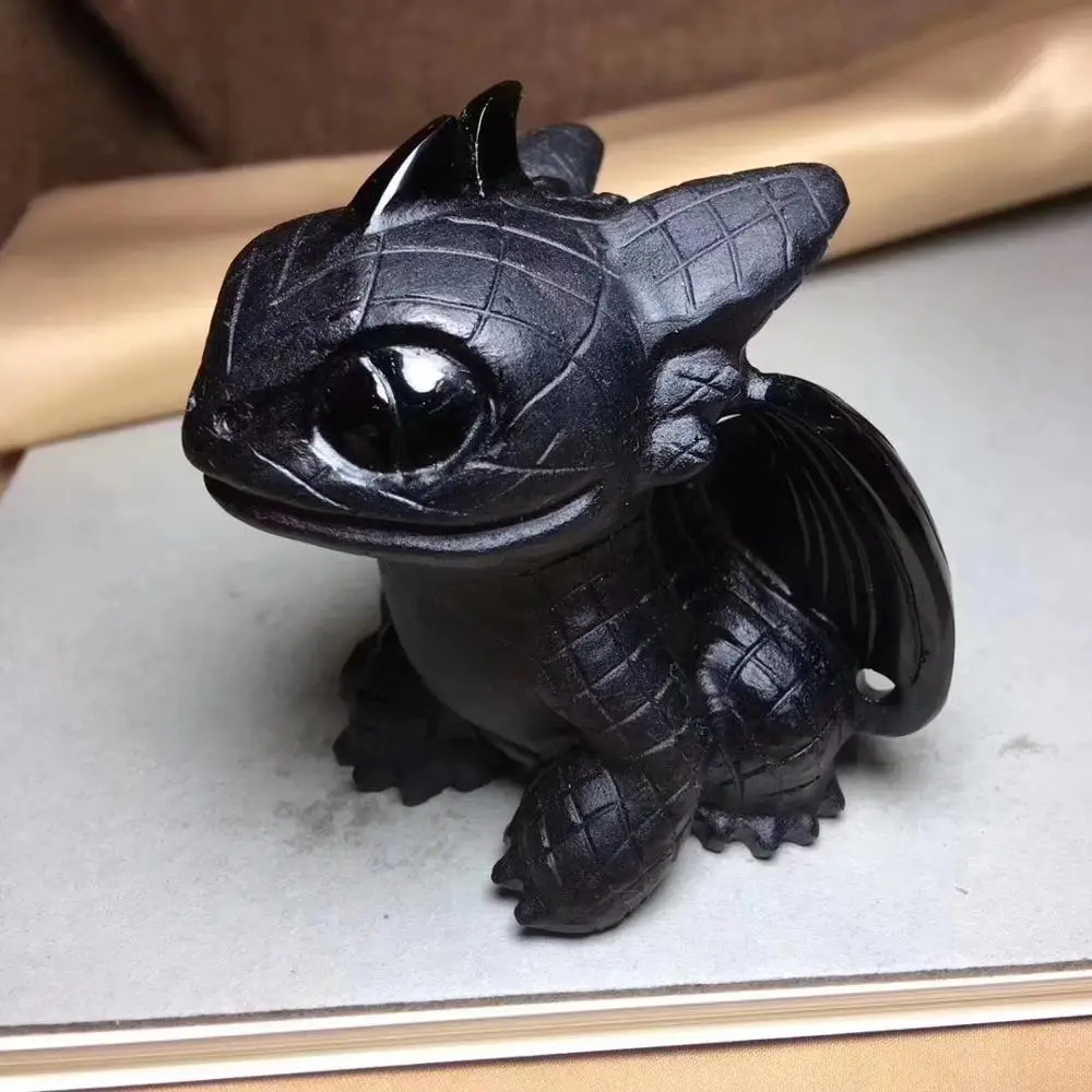 Natural Obsidian Quartz Toothless Dragon Hand Carved Crystal Polished Quartz Healing Stones Gemstones For Home DIY Decorations Natural Obsidian Quartz Toothless Dragon Hand Carved Crystal Polished Quartz Healing Stones Gemstones For Home DIY Decorations