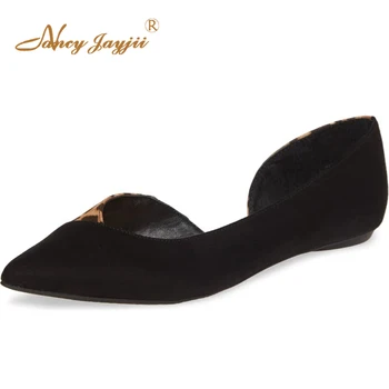 

Patchwork Black&Leopard D'orsay Flat Woman Pointed Toe Slip On Large Size 11 16 Ladies Female Summer Dress Shoes Footwear Mature