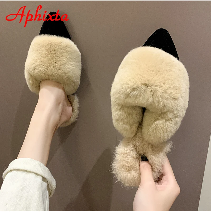 Aphixta/шлепанцы с натуральным животным мехом; женские шлепанцы с натуральным кроликом; Вьетнамки; пушистые меховые сандалии; плюшевые туфли; удивительный подарок