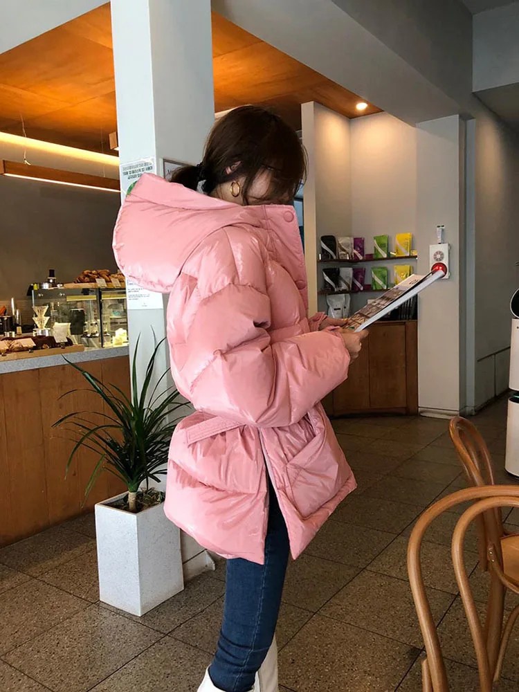 New Winter Women's Jacket hooded parka Bright Colors Insulated Puffy Coat collar hooded Parka Loose waist Belt outwear M192