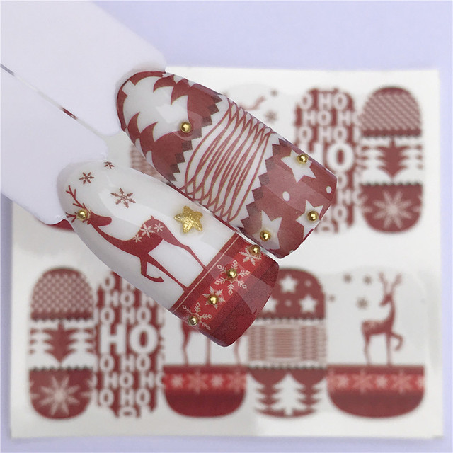 Sheet 3D Nail Stickers Christmas Decorations Deer Santa Claus Sliders Adhesive Nail Decals UV Gel Polish Wraps Tips