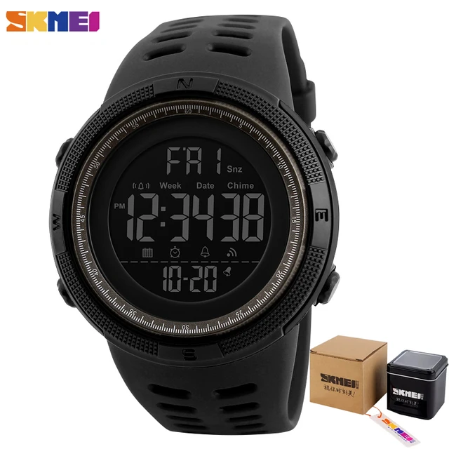 SKMEI Fashion Outdoor Sport Watch Men Multifunction Watches Alarm Clock Chrono 5Bar Waterproof Digital Watch reloj hombre 1251 BlackBrown with box